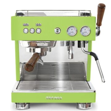 Front view green with wooden handles and front control panel espresso machine