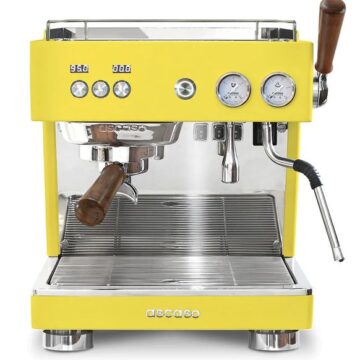 Front view yellow with wooden handles and front control panel espresso machine