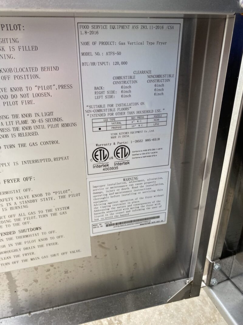 Specification labels for deep fryer