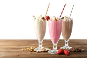 delicious milkshakes in glasses