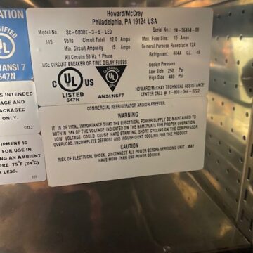Specifications label for air cooler