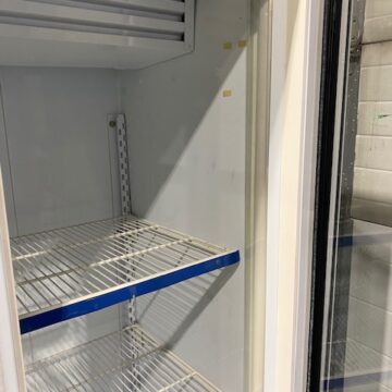 upright 2 shelves display cooler with door open