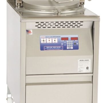 Front view stainless steel commercial pressure fryer with front smart touch controller