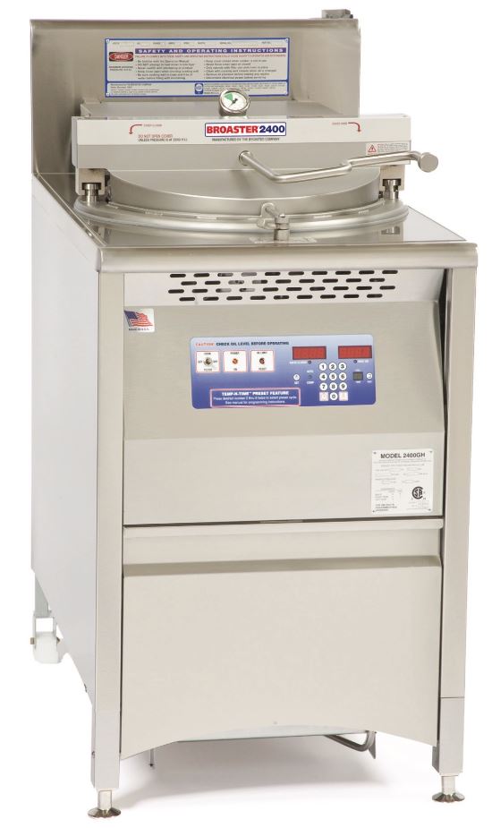 Front view stainless steel commercial pressure fryer with front smart touch controller