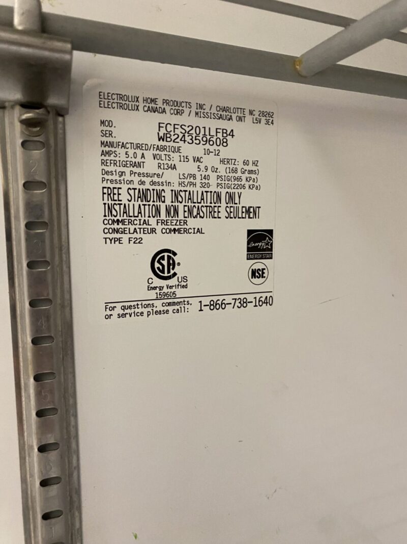 Back panel of freezer electrical specs