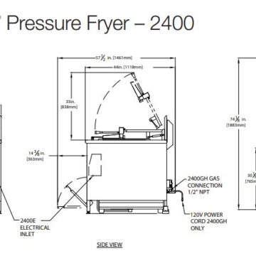 Broaster Pressure Fryer diagram with dimensions
