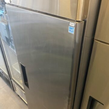 Angled right side upright stainless steel single door closed cooler