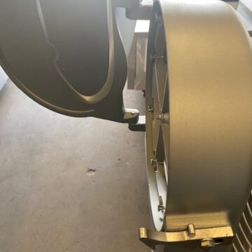 right side view of vegetable slicer with door open