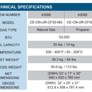 countertop 30lb gas fryer specifications