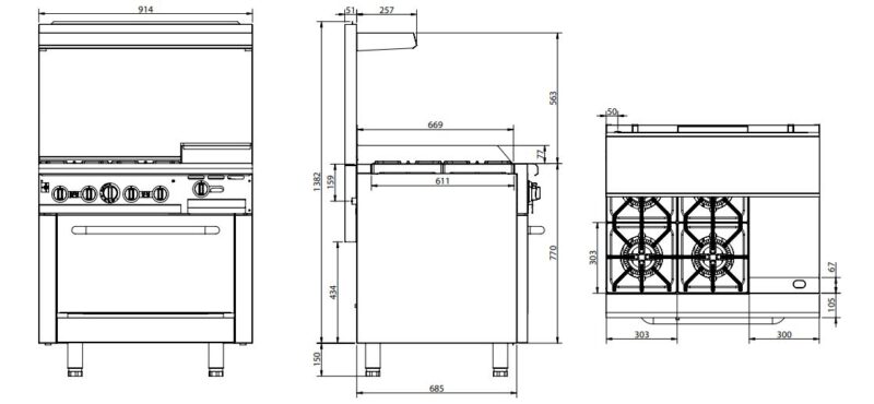 4 burner gas range drawings