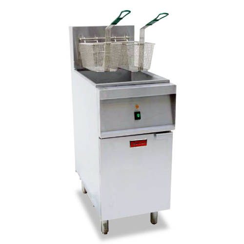 40lb 208V Electric fryer with two baskets left side front
