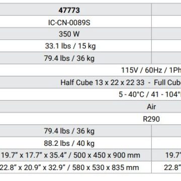 Omcan SS ice machine specifications