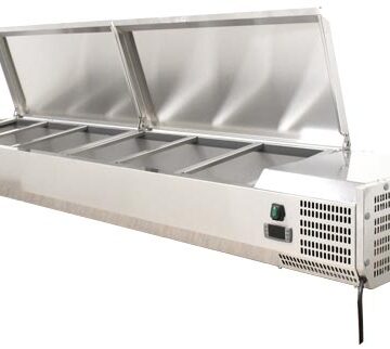 Omcan food prep table with cover right side front