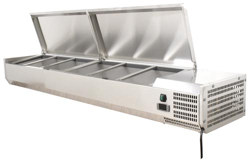 Omcan food prep table with cover right side front