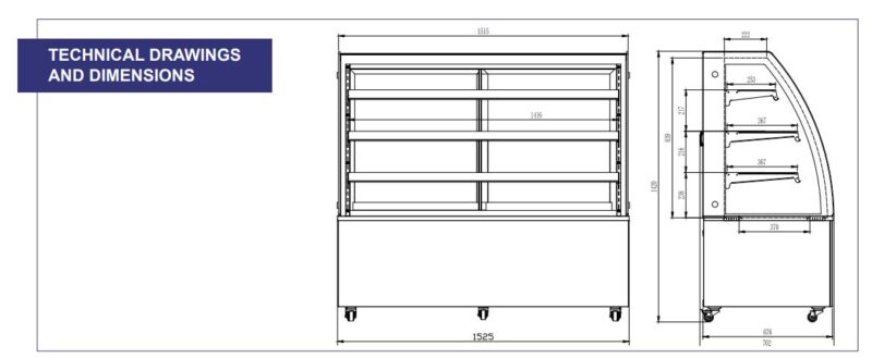 SS glass display cooler with 3 shelves drawings