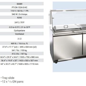 SS refrigerated salad bar specifications.