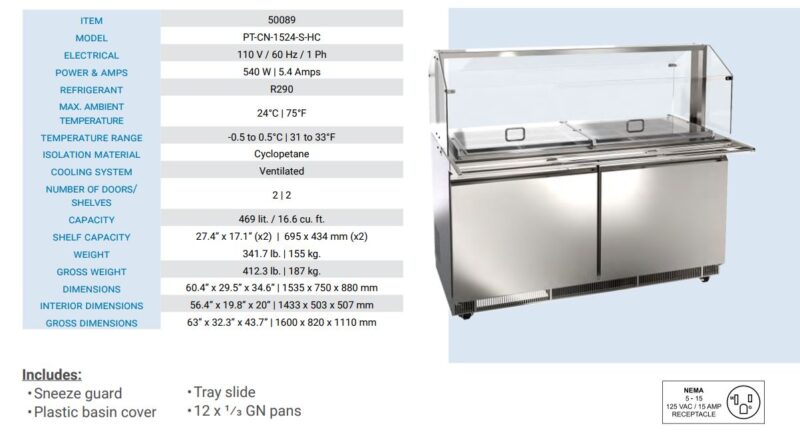 SS refrigerated salad bar specs