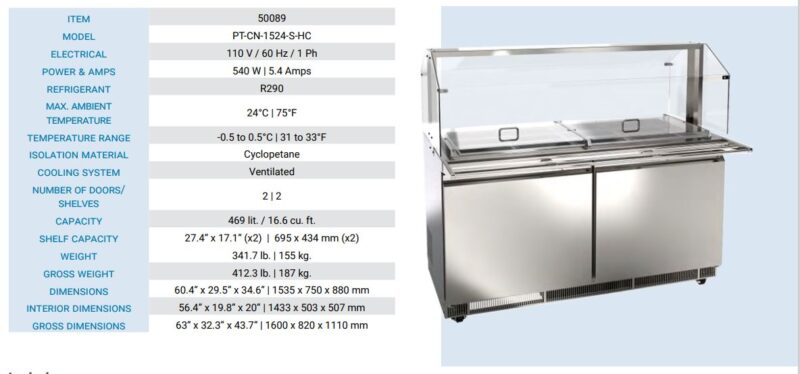 SS refrigerted salad bar 60in specs