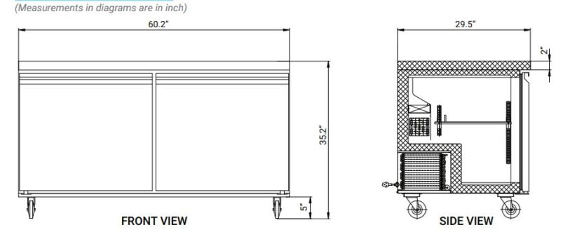 SS undercounter 2 door cooler drawing 1