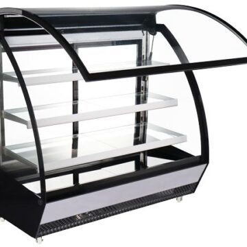 display cooler with curved glass door open left side front