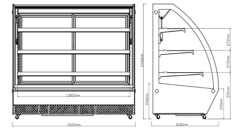 display cooler with curved glass drawings