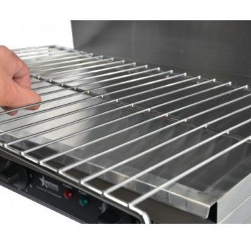 Angled top view of stainless steel warmer rack