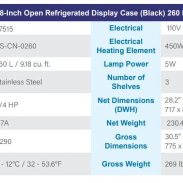 open display case 3 shelves specifications