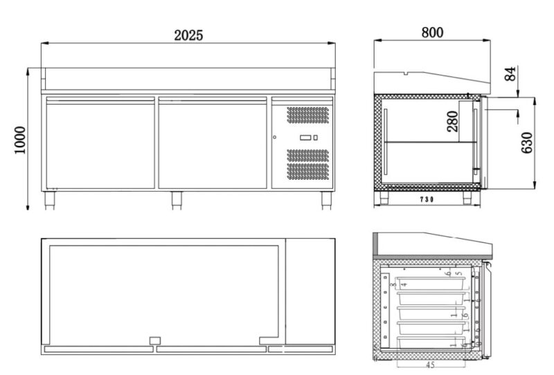 ss pizza prep table with granite top drawings