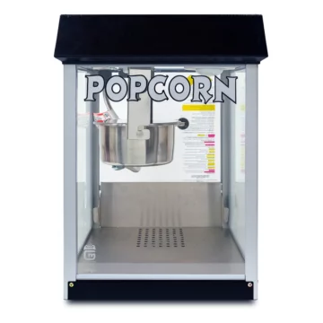 Black popcorn counter machine empty with ss bucket front