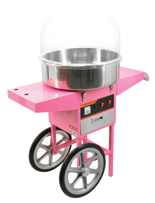 pink candy floss machine on trolley