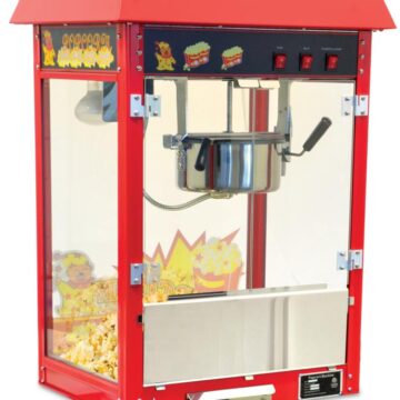 Red popcorn machine left side front