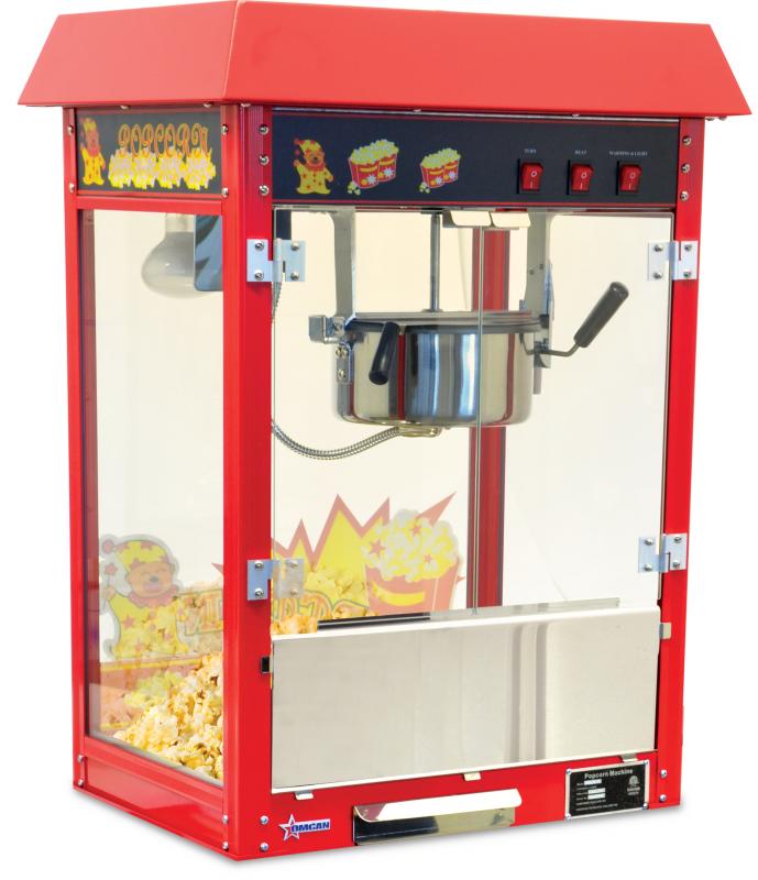 Red popcorn machine left side front