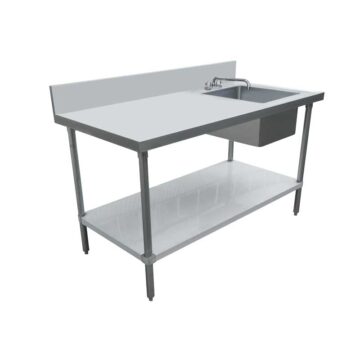 SS work table with right side sink left side front