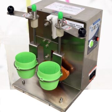 SS bubble tea shaker two green cups right side front
