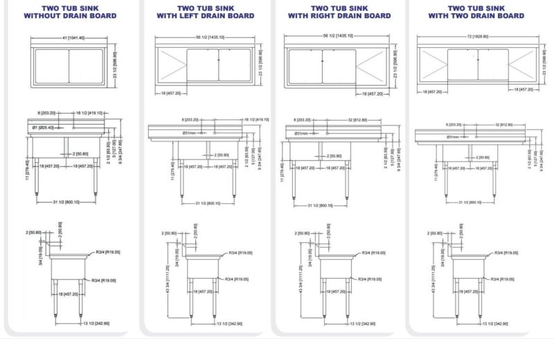 drawings of two tub sinks