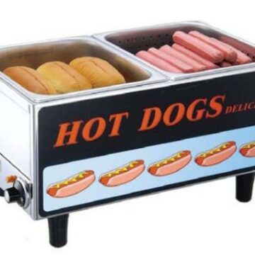 hotdog steamer with buns and hotdogs inside