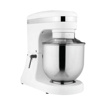 white mixer with SS bowl left side front