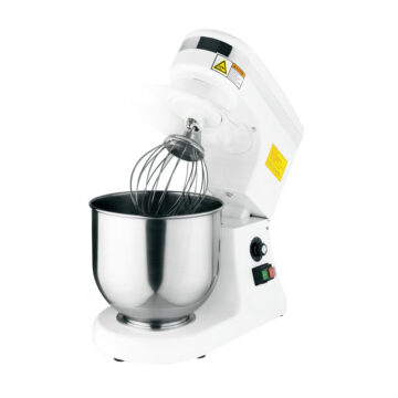 white mixer, SS bowl with mixer in up position