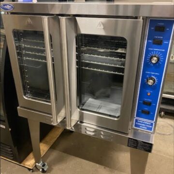stainless steel oven with blue dial display