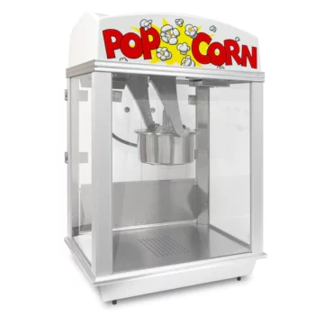 White counter popcorn machine left side front