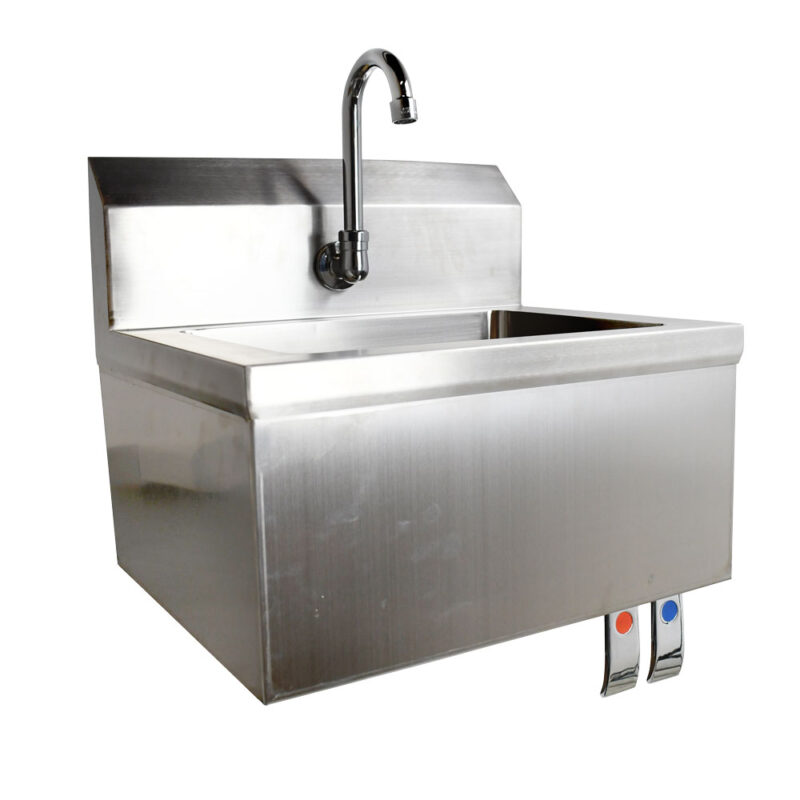 Stainless steel hand sink with knee valves left side front