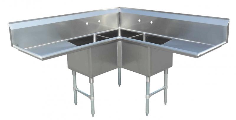 stainless steel corner three tub sink