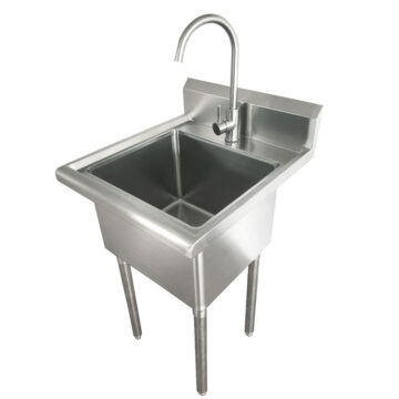 stainless steel laundry sink with faucet and drain basket