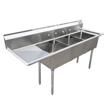 stainless steel three tub sink