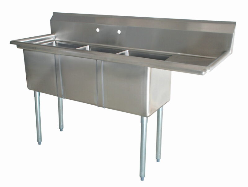 stainless steel three tub sink with right drain