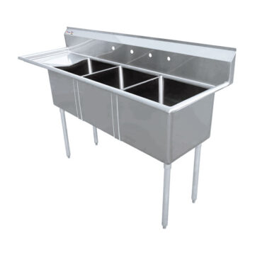 stainless steel three tub sink with left drain