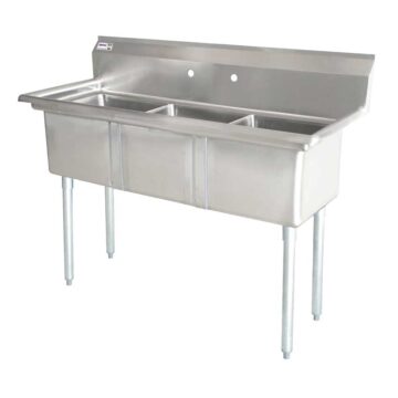 stainless steel three tub sink with no drain