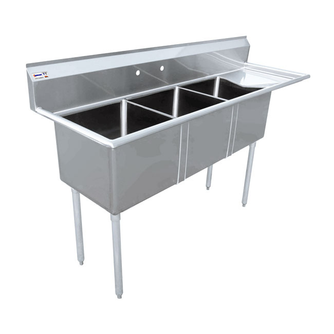 stainless steel three tub sink with right drain