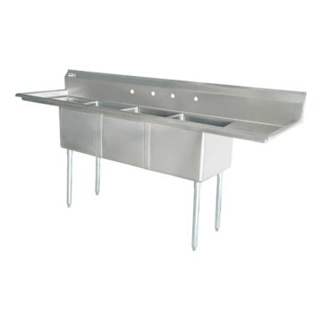 stainless steel three tub sink with two drain
