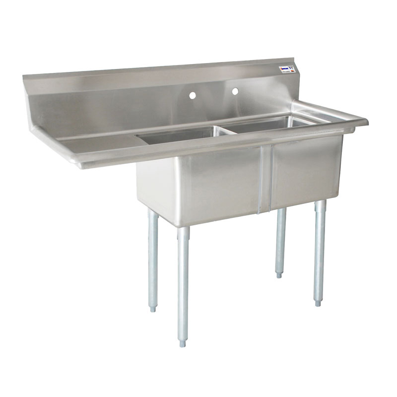 stainless steel two tub sink left drain